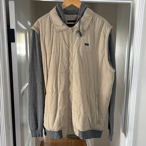 Men's RVCA Beige Quilted Vest with Gray Sleeves